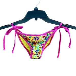 Doll swimwear Y2K yellow pink confetti Birthday sequins bikini cinched bottoms